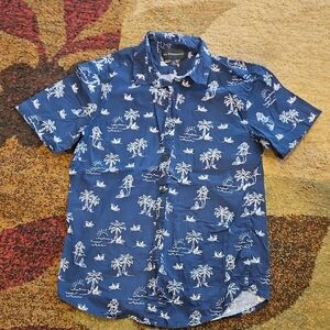 No Boundaries Blue and White Casual Button Down Shirt